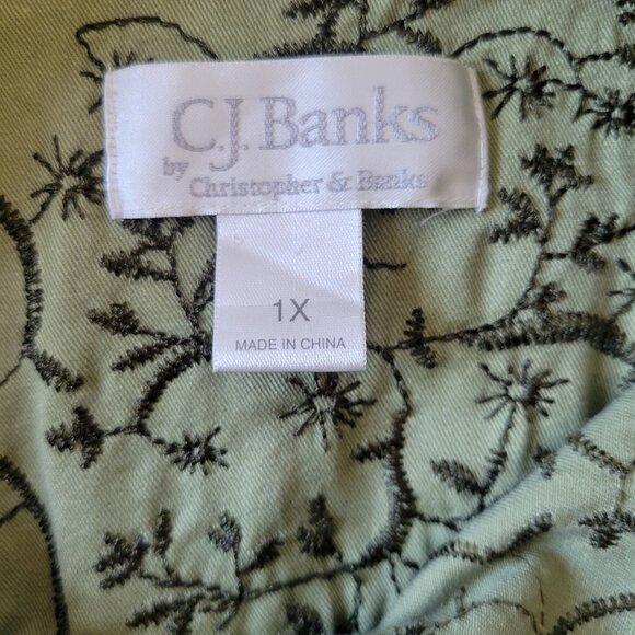 CJ Banks Green Embroidered Button-down Jacket, Shacket, Women’s 1X, 100% Cotton - Picture 4 of 8